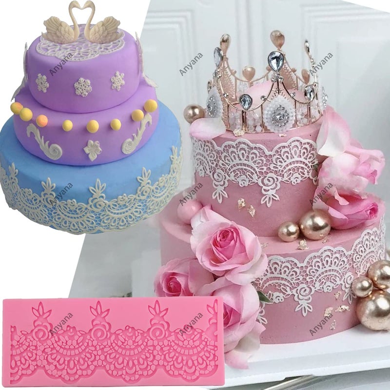Anyana set of 3 sugar edible cake silicone fondant impression lace mat cake decorating mold gum paste cupcake topper tool icing candy imprint baking moulds sugarcraft trimming grape vine Scalloped - Image 4
